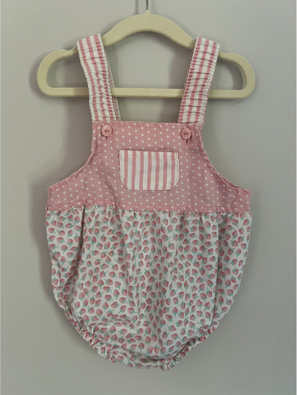 Vintage Liberty Pink Strawberry Stripes AOP Overall Bubble Romper